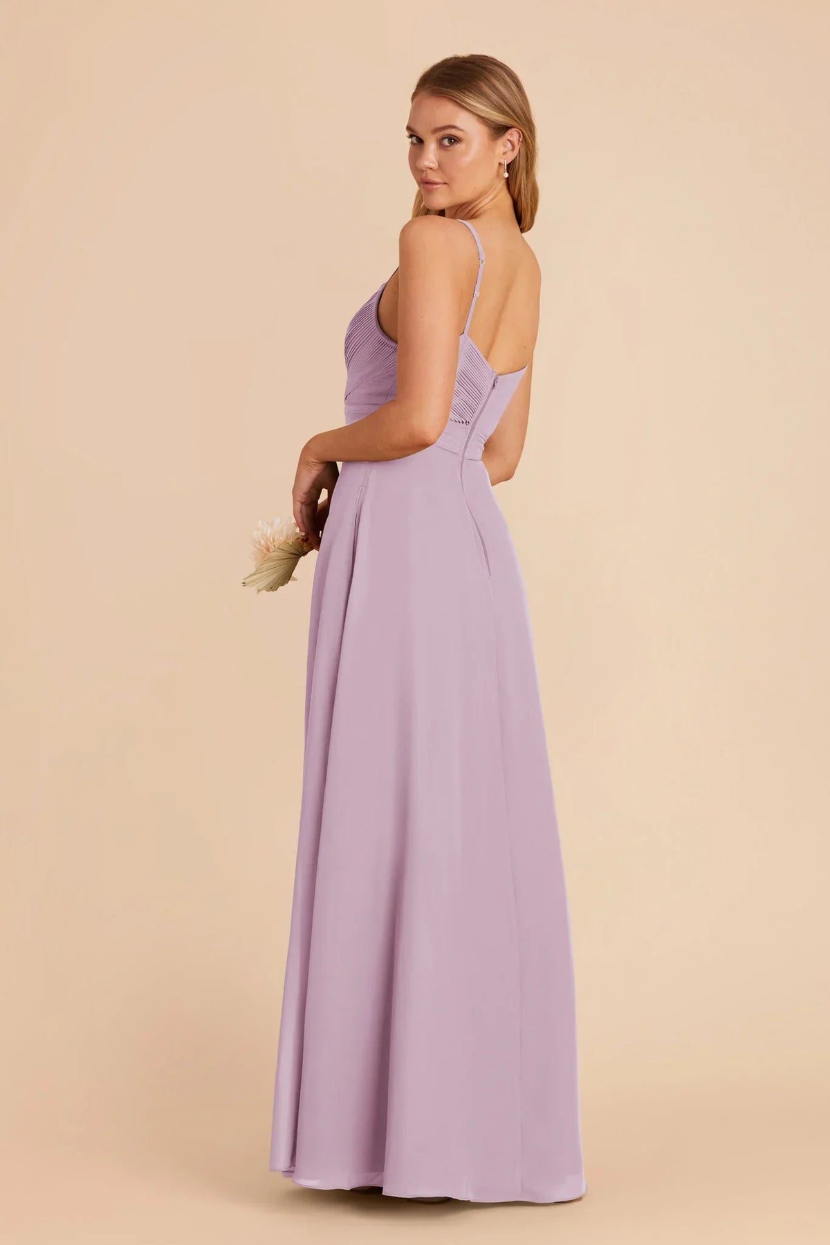 Lavender A-Line Spaghetti Strap Chiffon High Slit Floor-Length Wedding Gown - Chloe Dress