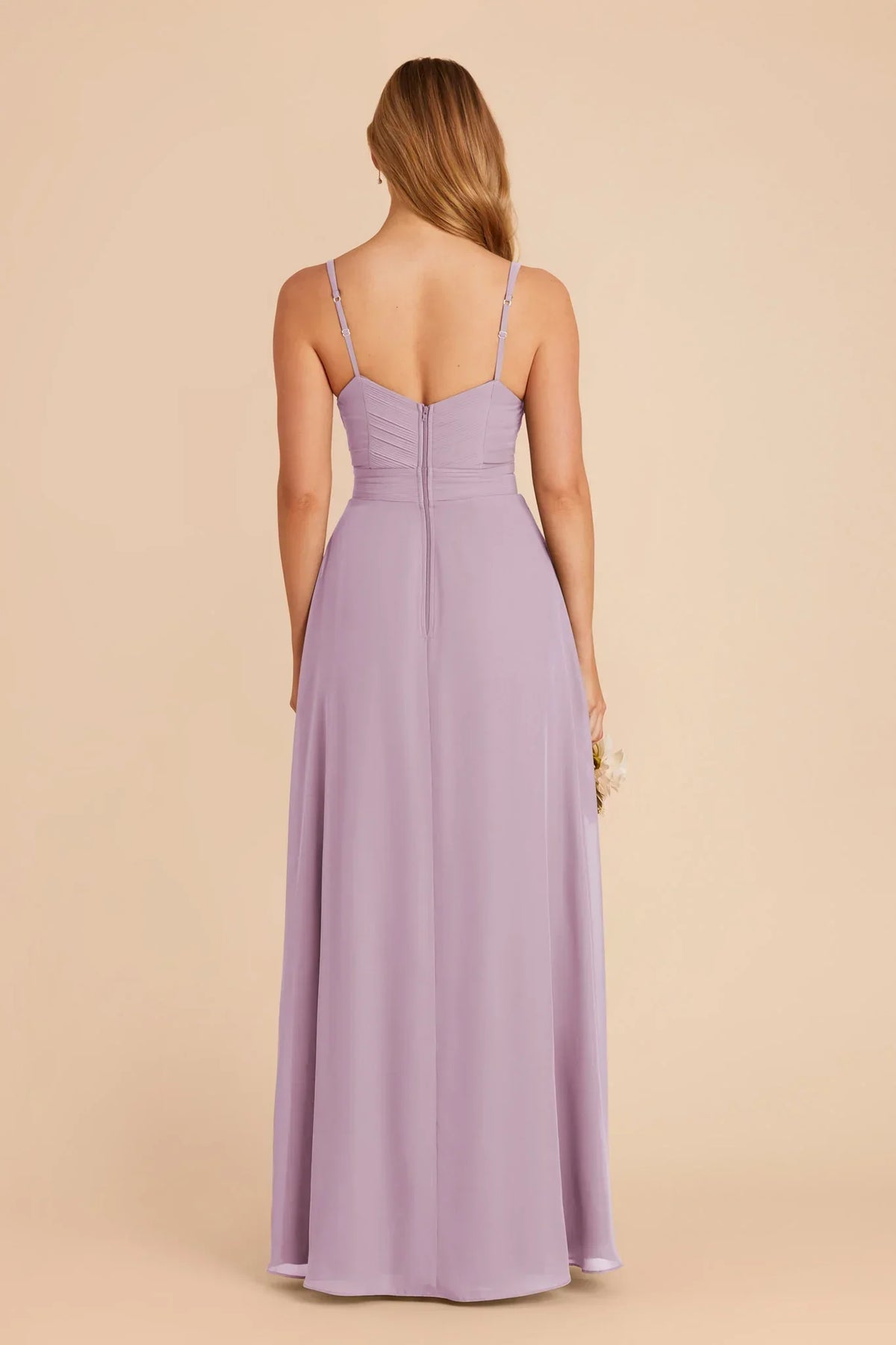 Lavender A-Line Spaghetti Strap Chiffon High Slit Floor-Length Wedding Gown - Chloe Dress