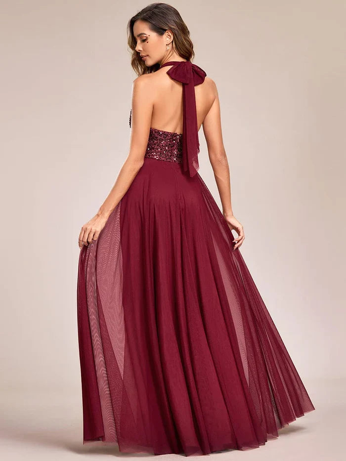 A-Line Halter Tulle Evening Dress - Chloe Dress