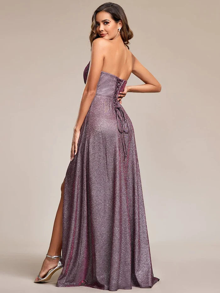 A-Line Strapless High Slit Evening Dress - Chloe Dress