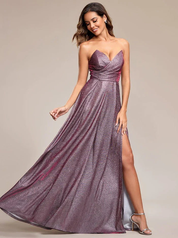 A-Line Strapless High Slit Evening Dress - Chloe Dress