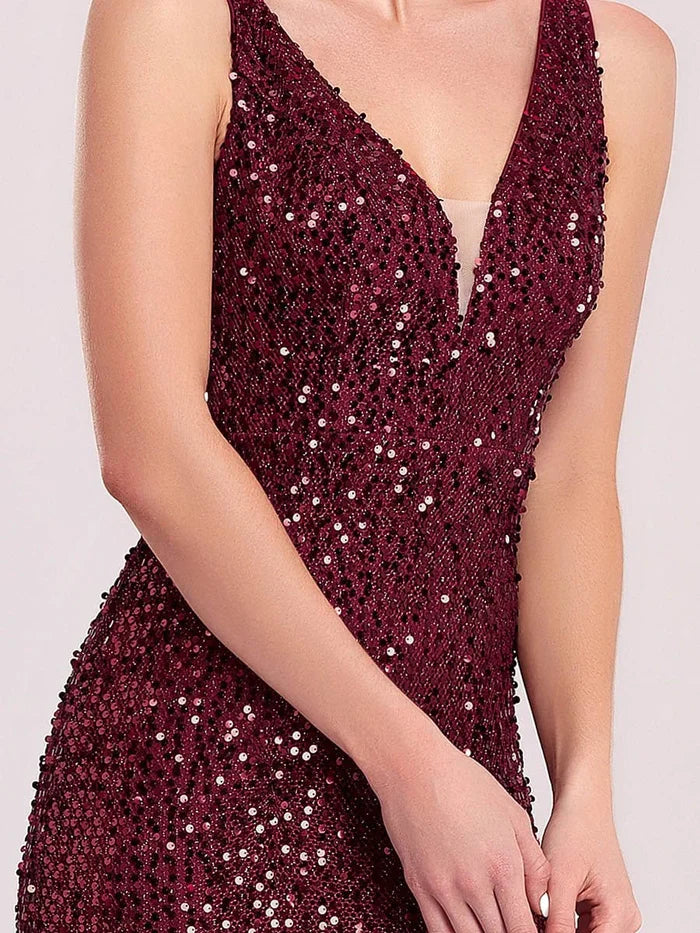 V-Neck Sequin High Slit Floor-Length Evening Dress - Chloe Dress