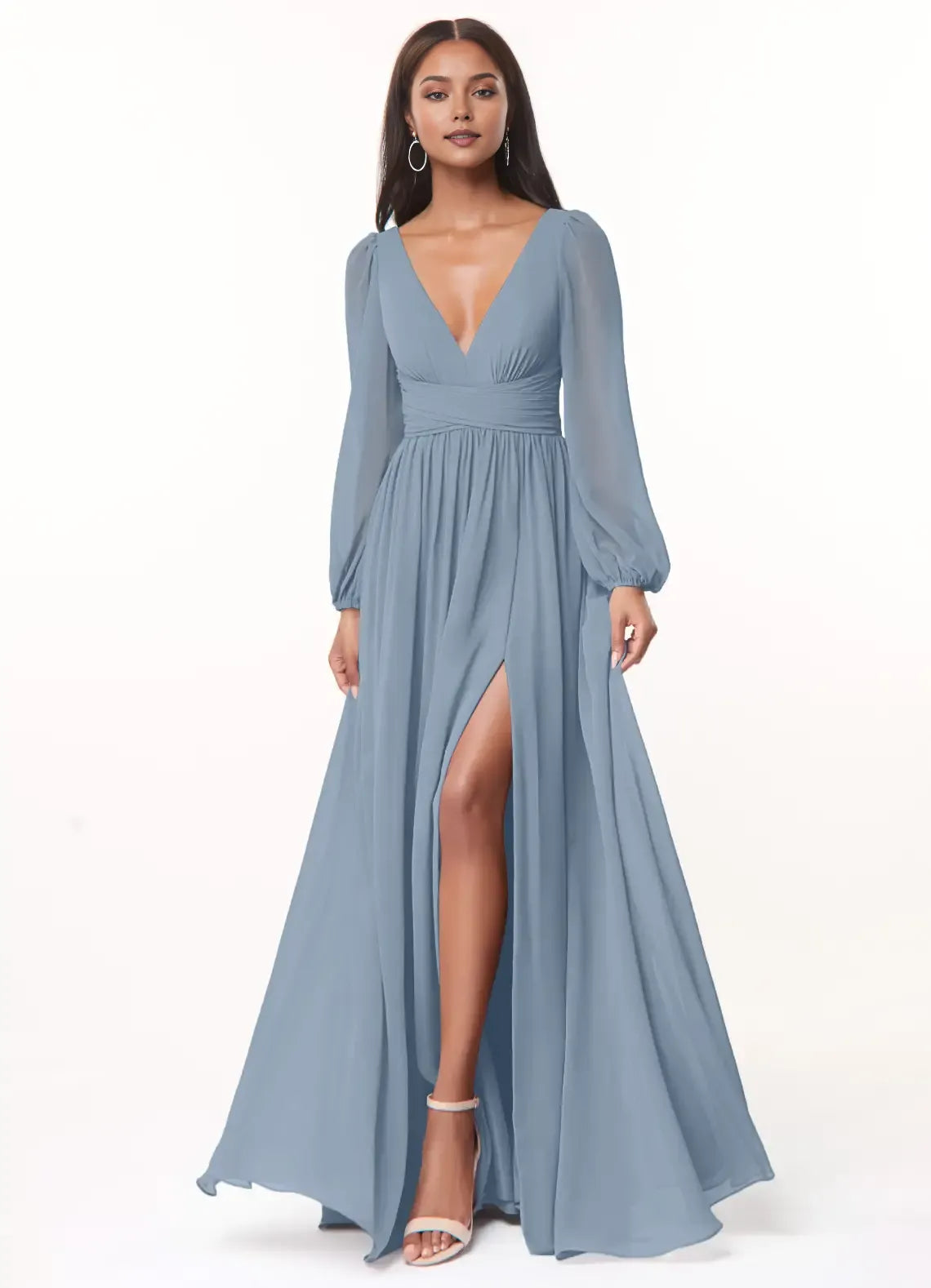 A-Line Chiffon Puff Sleeve Floor-Length Wedding Dress - Chloe Dress