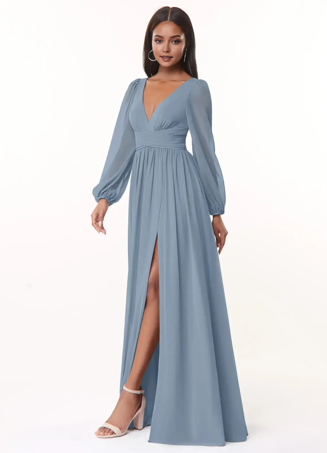 A-Line Chiffon Puff Sleeve Floor-Length Wedding Dress - Chloe Dress