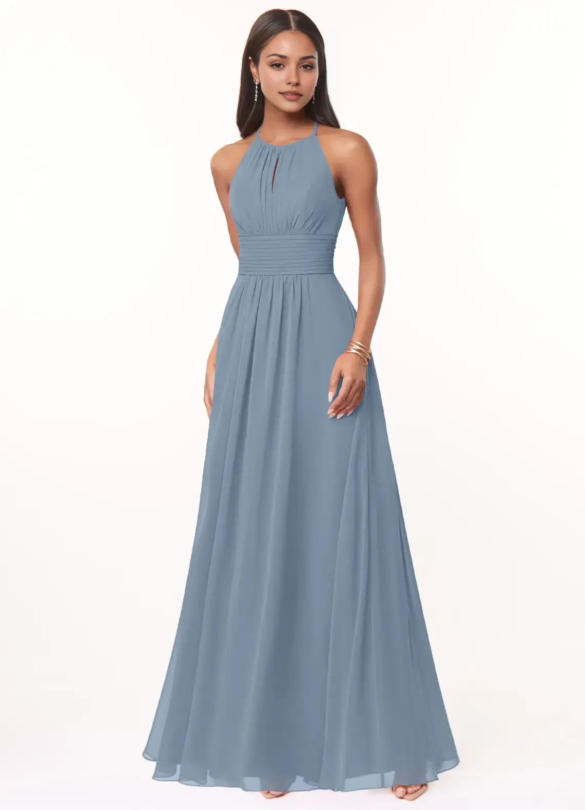 A-Line Halter Chiffon Sleeveless Floor-Length Wedding Dress - Chloe Dress