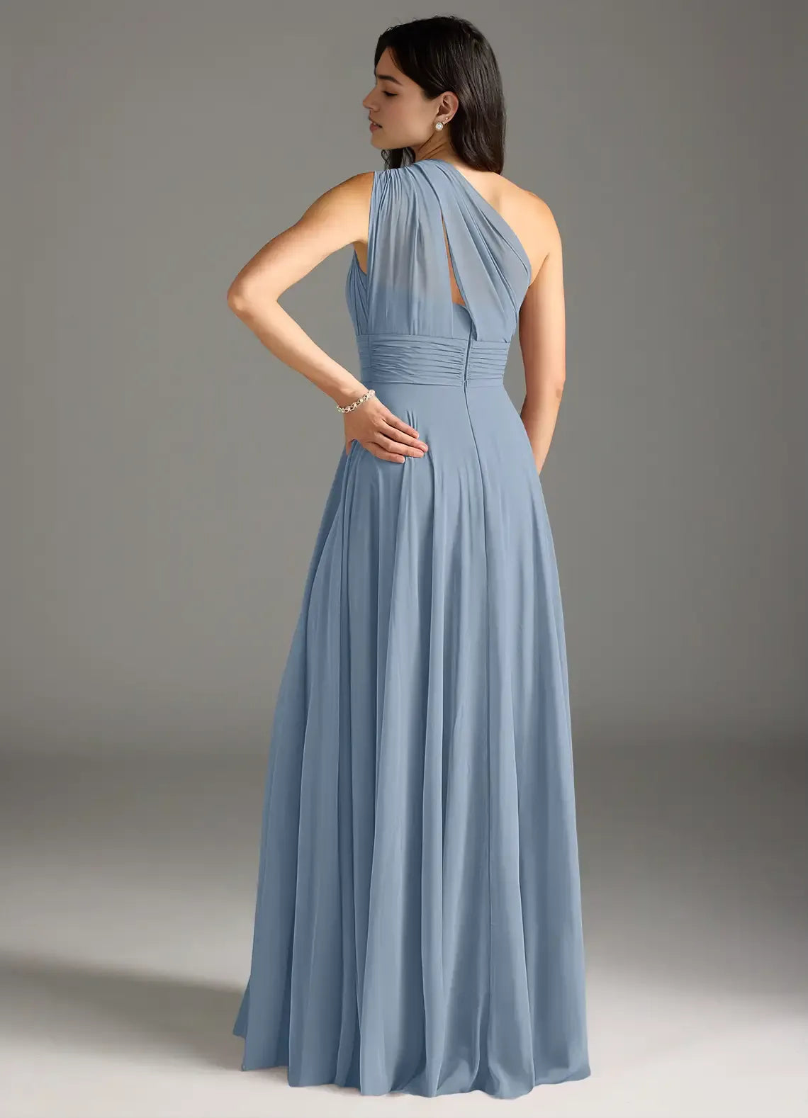A-Line One-Shoulder Chiffon Sleeveless Cutout Floor-Length Wedding Dress - Chloe Dress