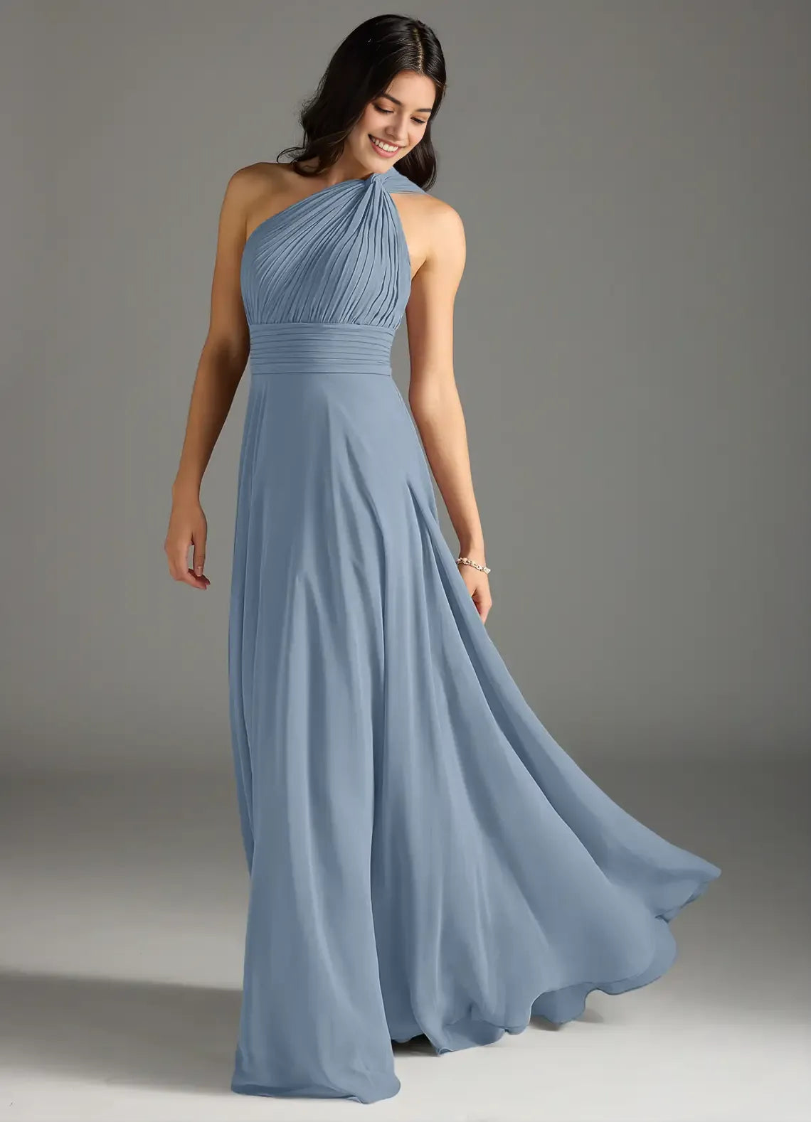 A-Line One-Shoulder Chiffon Sleeveless Cutout Floor-Length Wedding Dress - Chloe Dress
