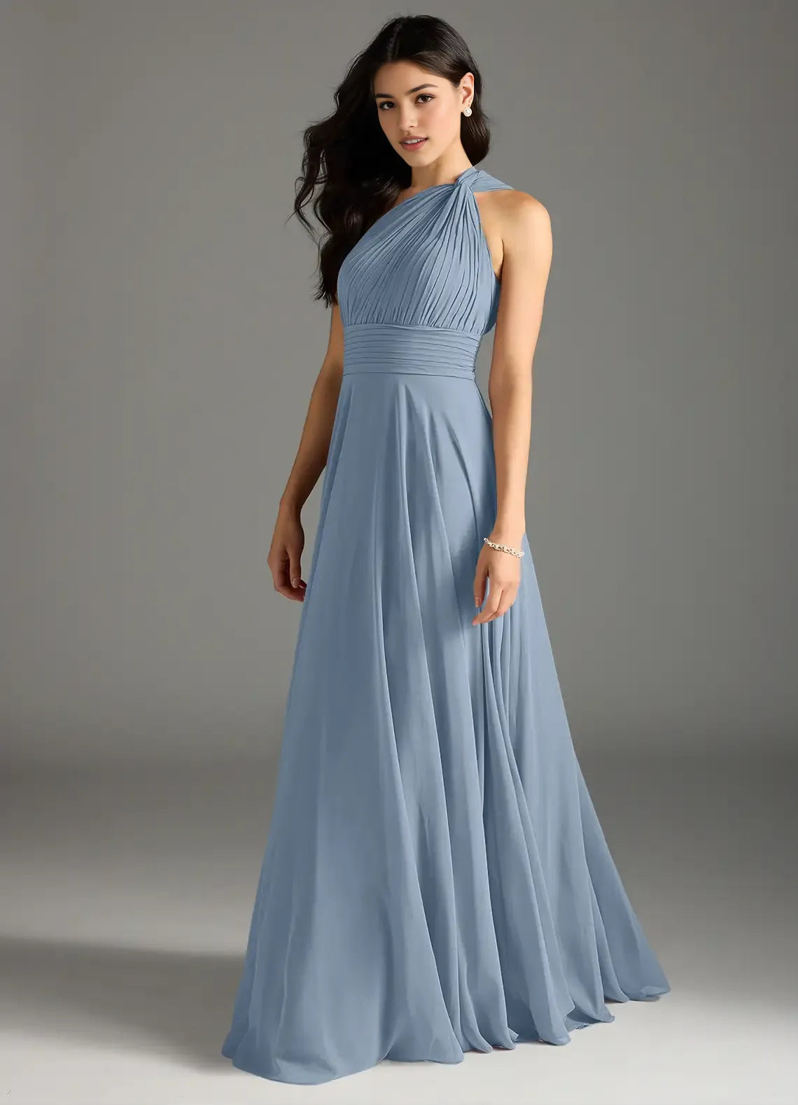 A-Line One-Shoulder Chiffon Sleeveless Cutout Floor-Length Wedding Dress - Chloe Dress