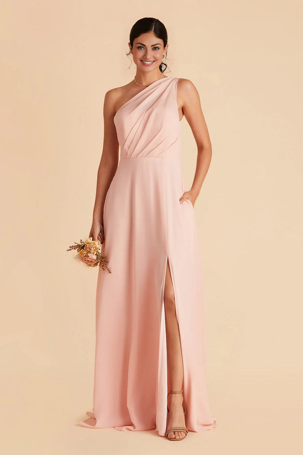 A-Line One-Shoulder Chiffon Sleeveless Open Back Floor-Length Wedding Dress - Chloe Dress