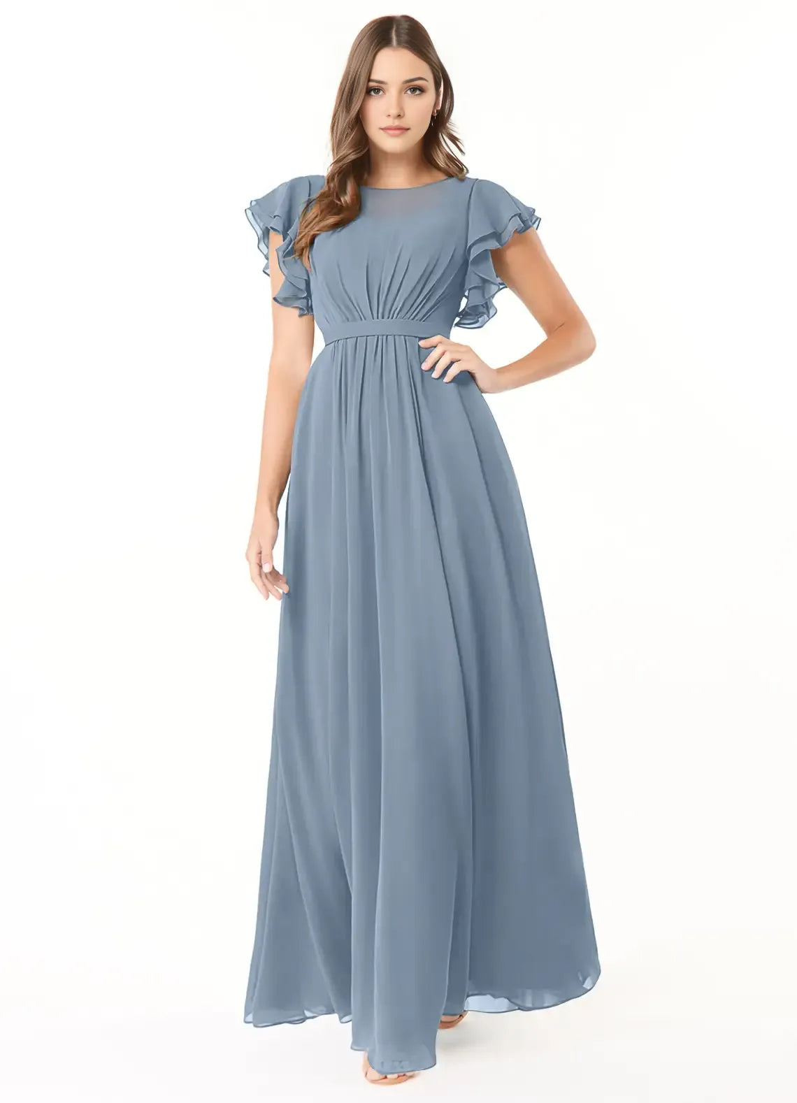 A-Line Chiffon Zipper Back Ruffled Floor-Length Wedding Dress - Chloe Dress