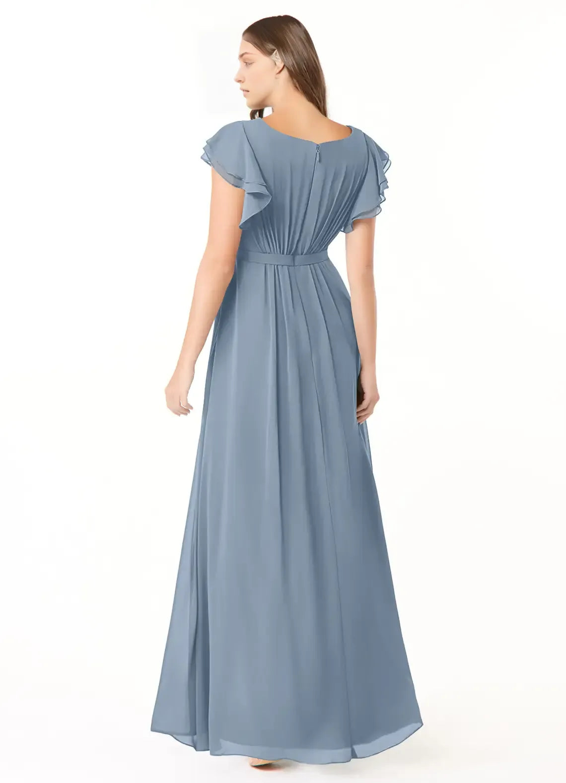 A-Line Chiffon Zipper Back Ruffled Floor-Length Wedding Dress - Chloe Dress