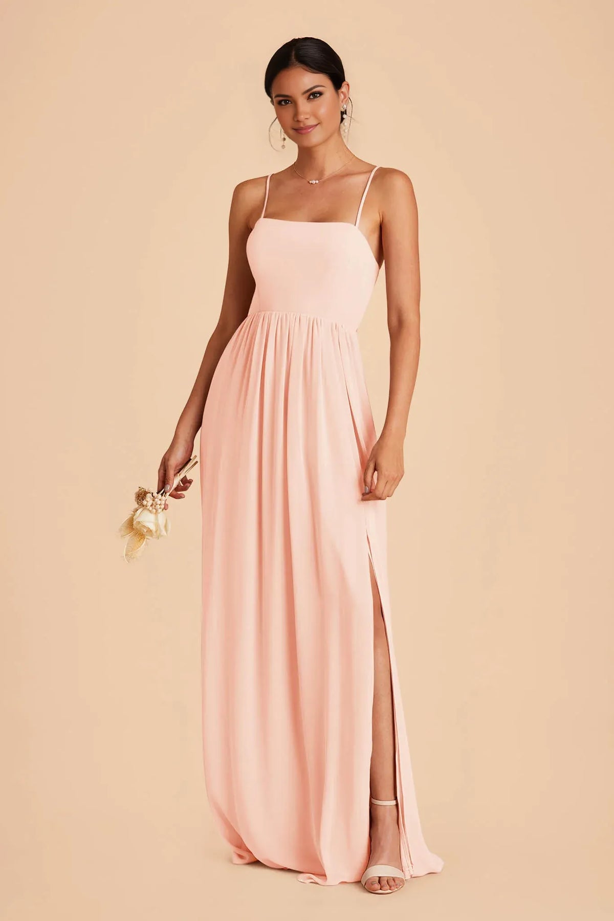 A-Line Spaghetti Strap Chiffon Zipper Back Floor-Length Wedding Dress - Chloe Dress