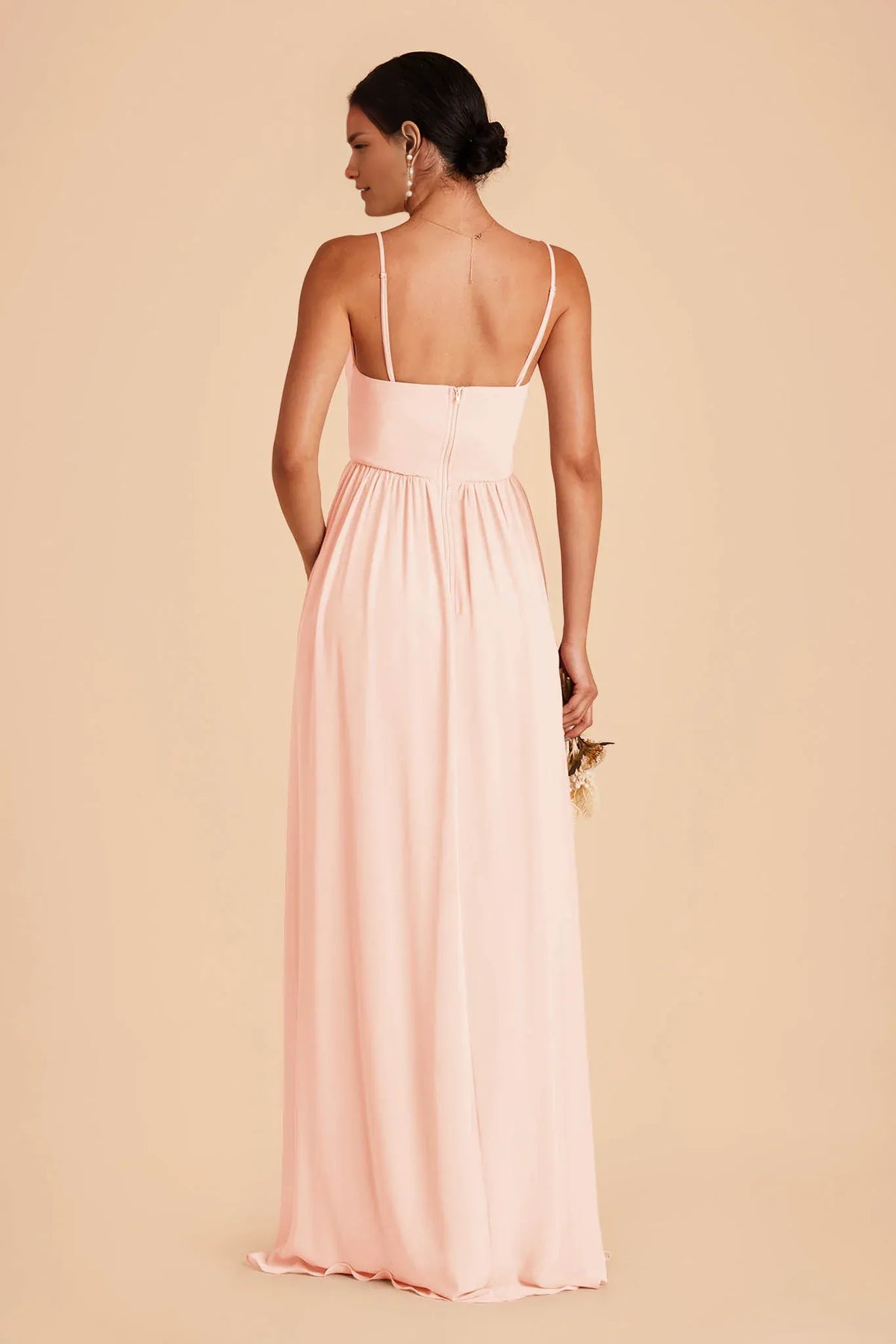 A-Line Spaghetti Strap Chiffon Zipper Back Floor-Length Wedding Dress - Chloe Dress