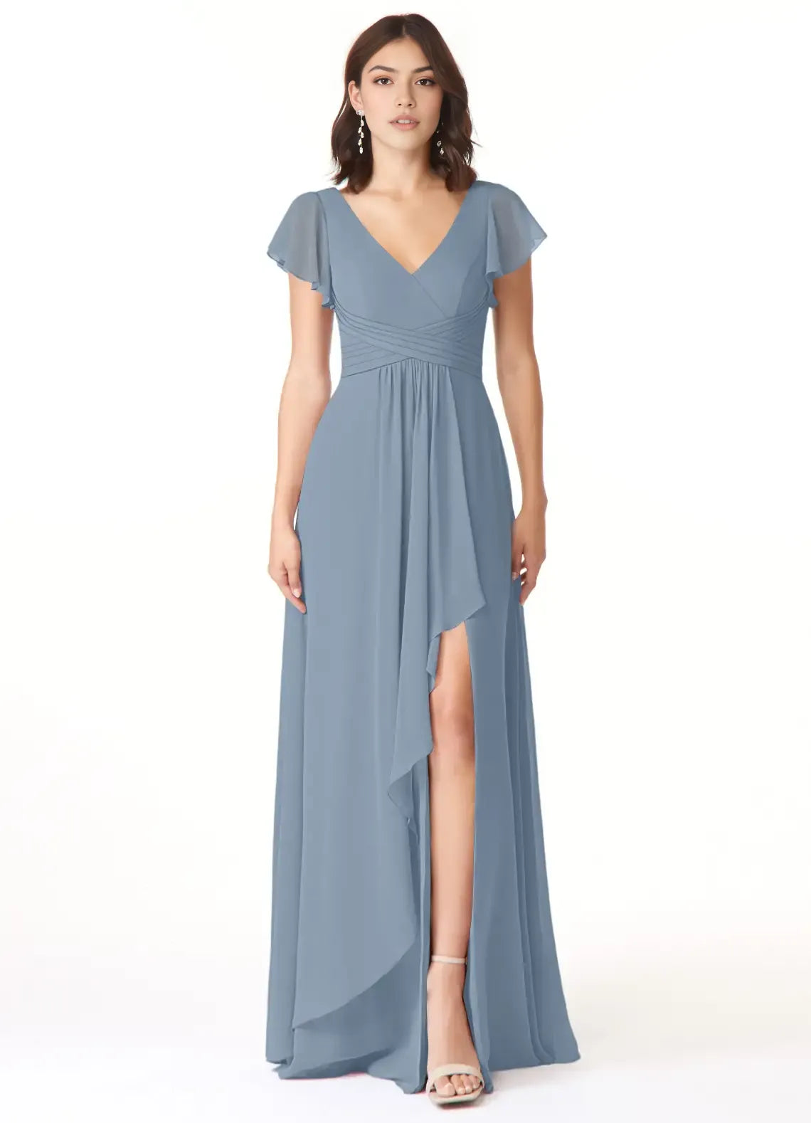 A-Line V-Neck Chiffon Floor-Length Wedding Dress - Chloe Dress