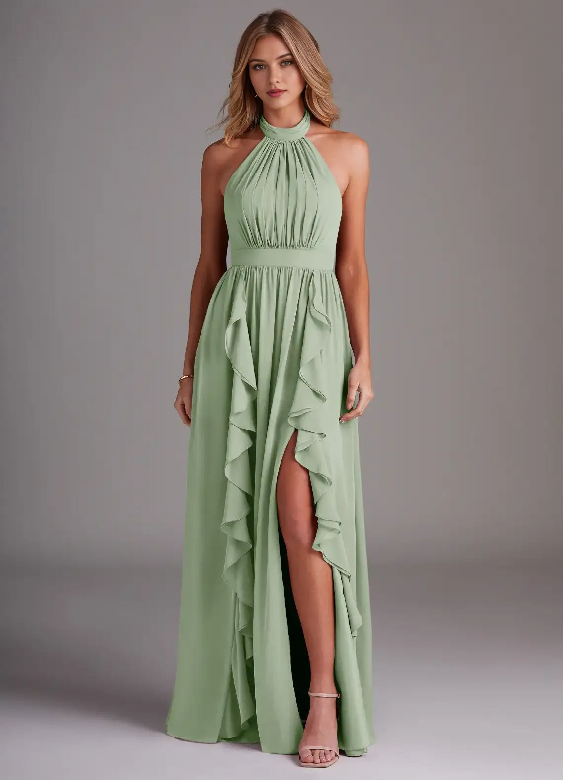 A-Line Halter Sleeveless Floor-Length Wedding Dress - Chloe Dress