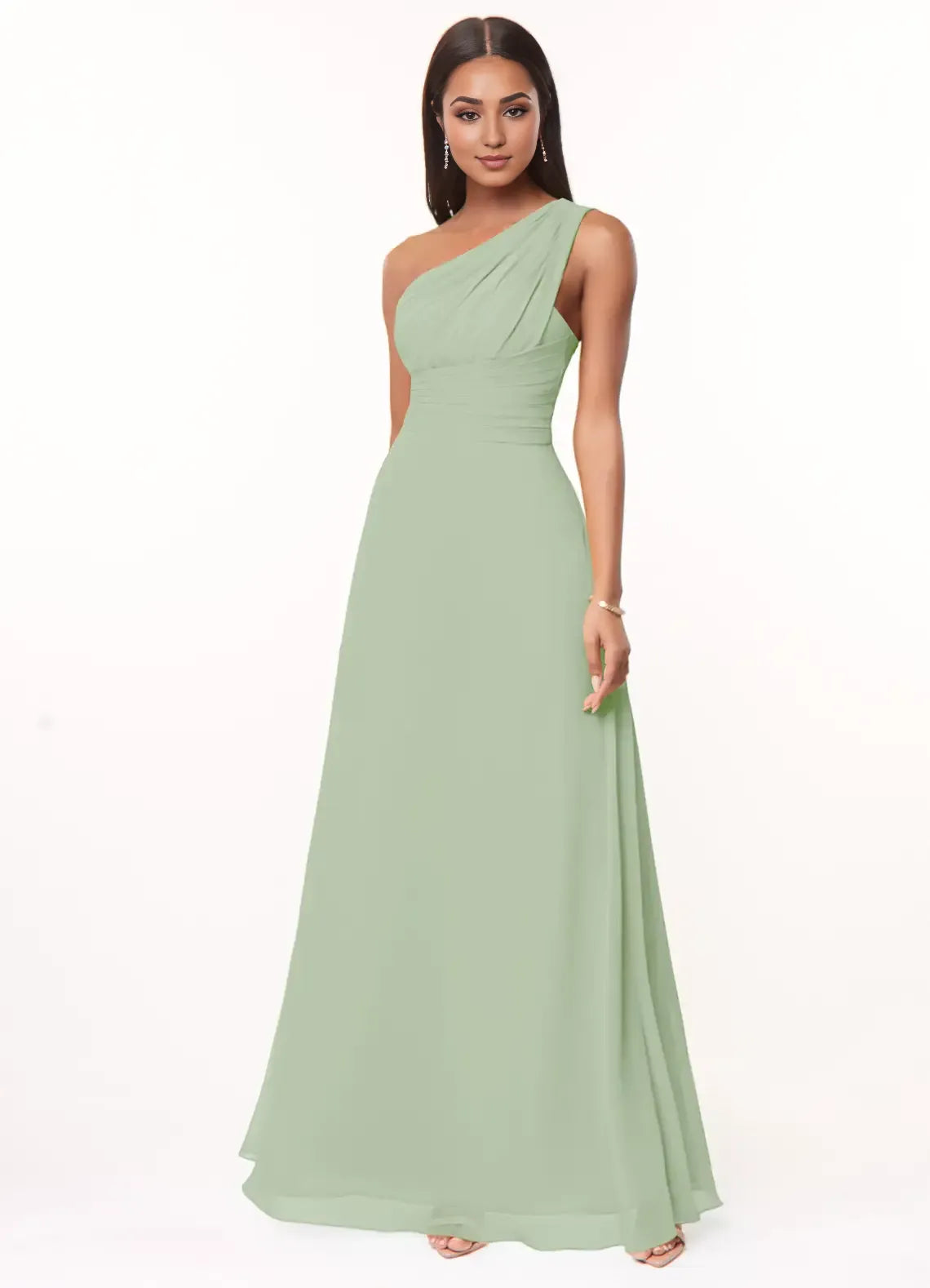 A-Line One-Shoulder Sleeveless Draped Floor-Length Wedding Dress - Chloe Dress