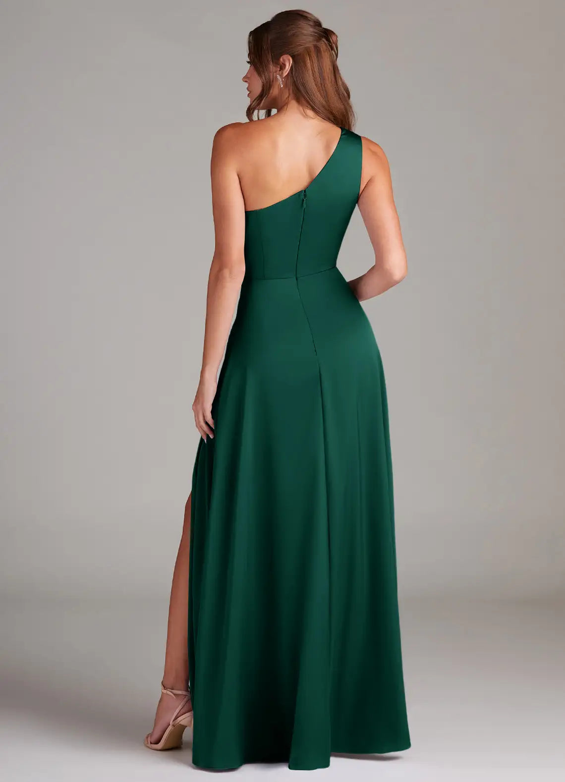 A-Line One-Shoulder Satin Sleeveless Zipper Back Floor-Length Wedding Dress - Chloe Dress