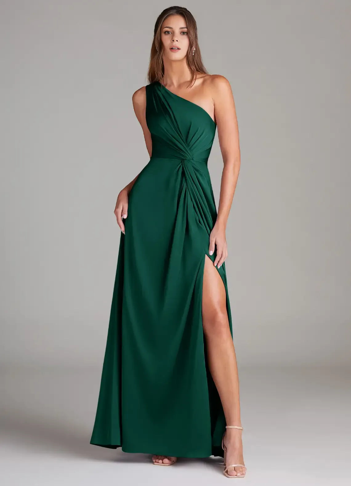 A-Line One-Shoulder Satin Sleeveless Zipper Back Floor-Length Wedding Dress - Chloe Dress
