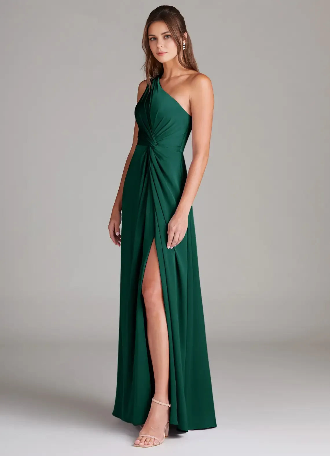 A-Line One-Shoulder Satin Sleeveless Zipper Back Floor-Length Wedding Dress - Chloe Dress