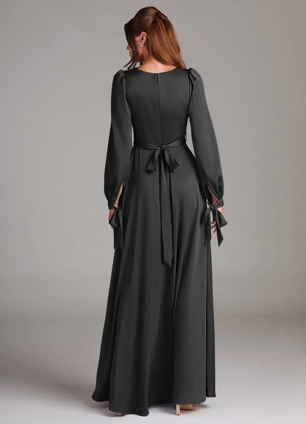 A-Line Square Neck Satin Puff Sleeve Floor-Length Wedding Dress - Chloe Dress