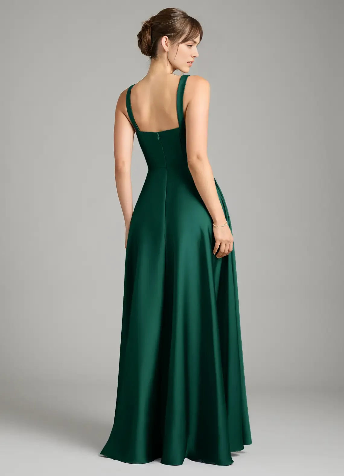 A-Line Square Neck Satin Sleeveless Zipper Back Floor-Length Wedding Dress - Chloe Dress