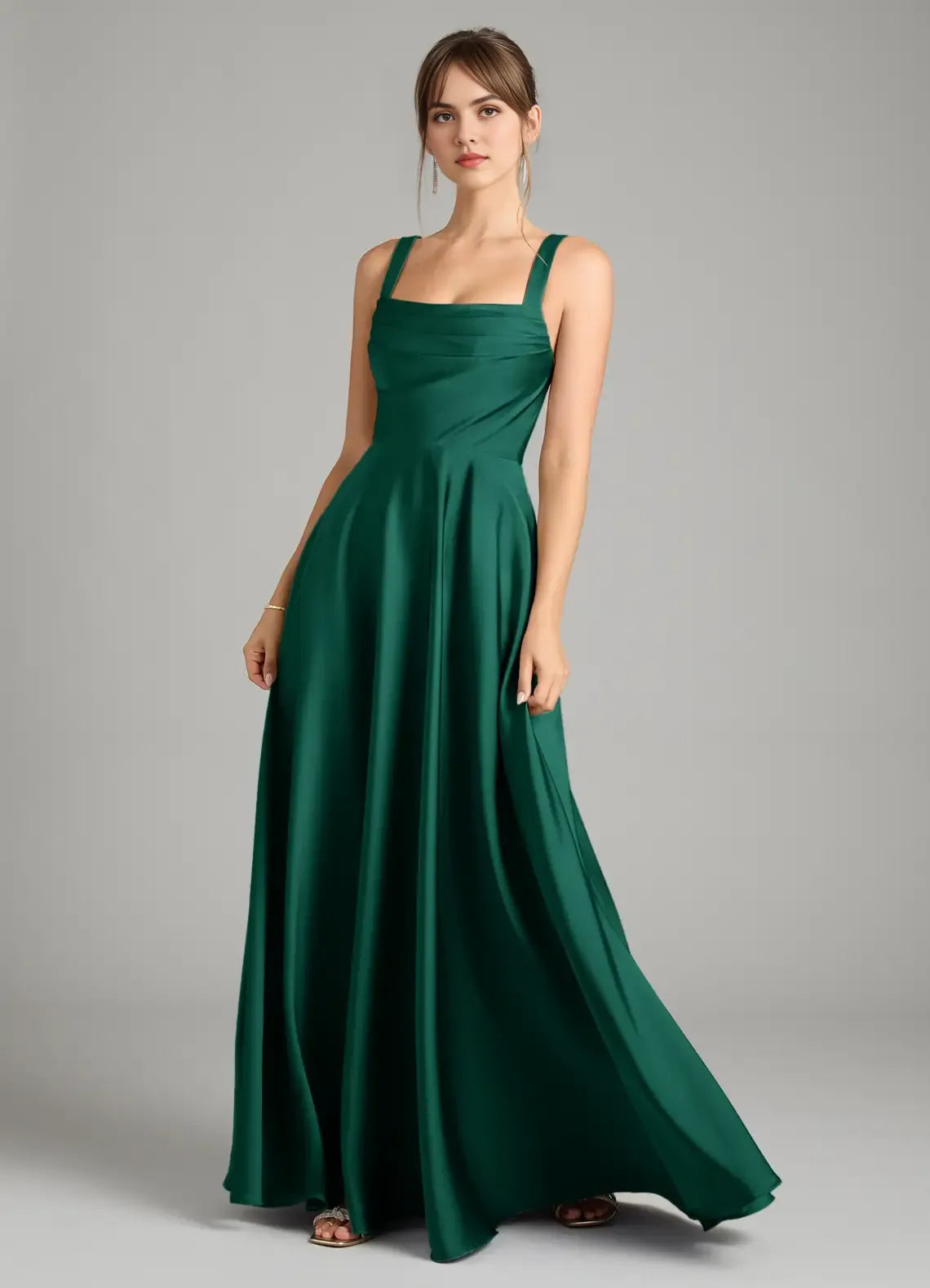 A-Line Square Neck Satin Sleeveless Zipper Back Floor-Length Wedding Dress - Chloe Dress