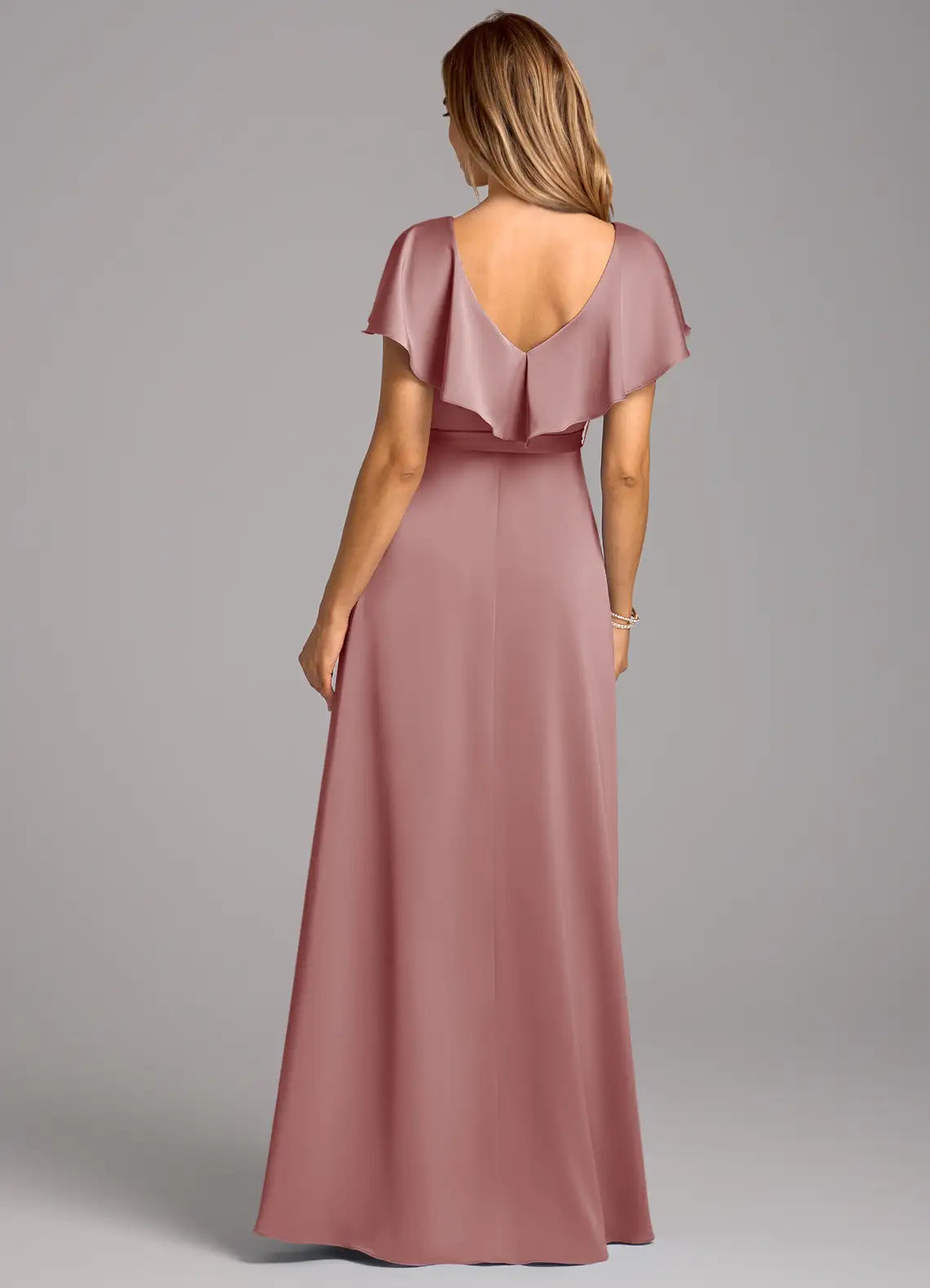 A-Line V-Neck Satin Open Back Floor-Length Wedding Dress - Chloe Dress