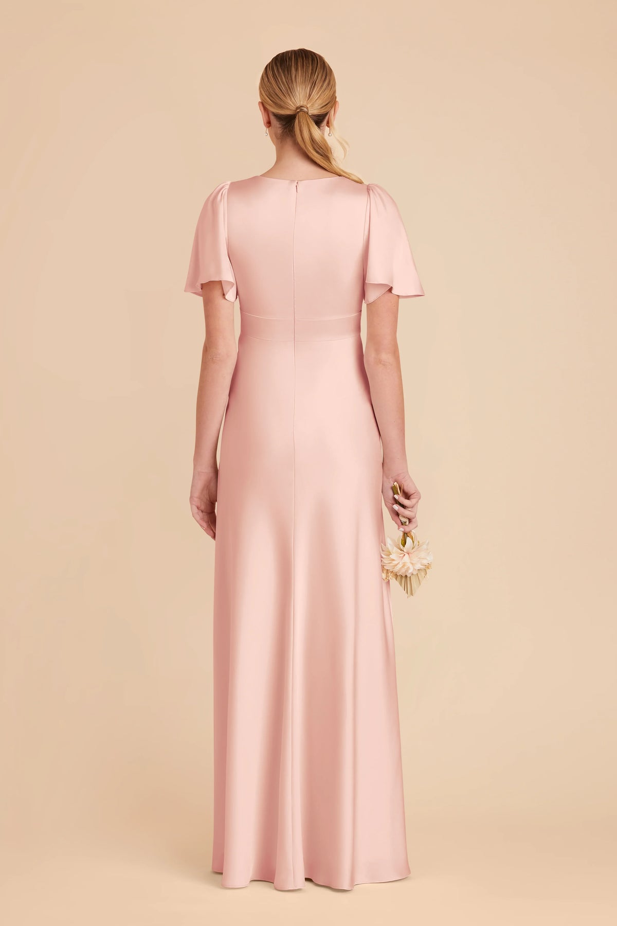 A-Line V-Neck Satin Zipper Back Floor-Length Wedding Dress - Chloe Dress