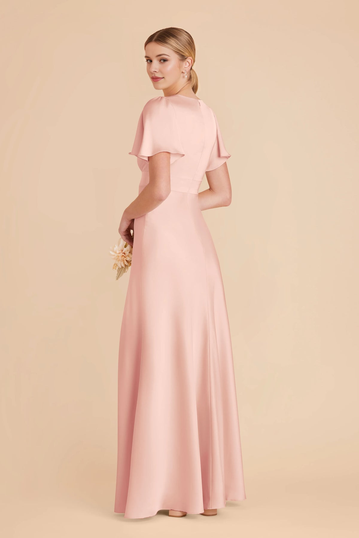 A-Line V-Neck Satin Zipper Back Floor-Length Wedding Dress - Chloe Dress