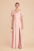 A-Line V-Neck Satin Zipper Back Floor-Length Wedding Dress - Chloe Dress