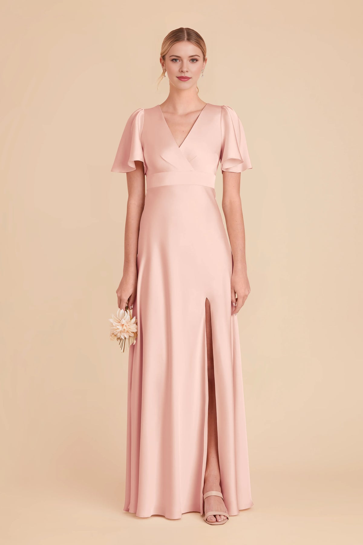 A-Line V-Neck Satin Zipper Back Floor-Length Wedding Dress - Chloe Dress