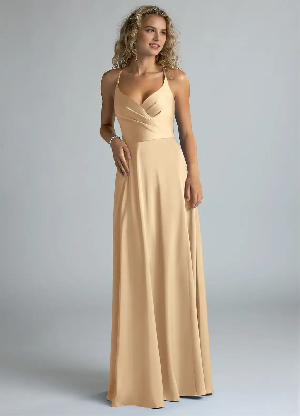 A-Line V-Neck Satin Sleeveless Floor-Length Wedding Dress - Chloe Dress
