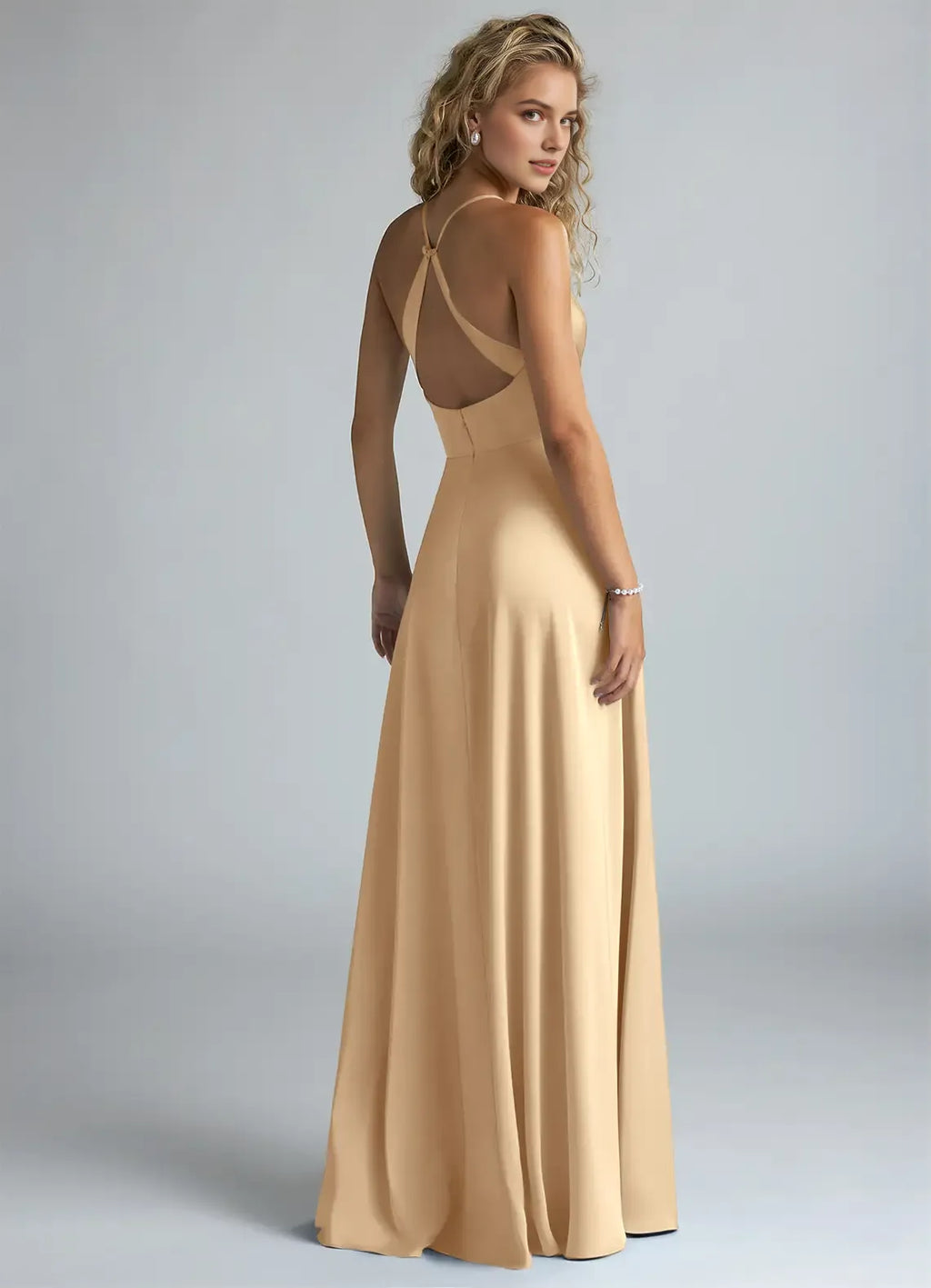 A-Line V-Neck Satin Sleeveless Floor-Length Wedding Dress - Chloe Dress