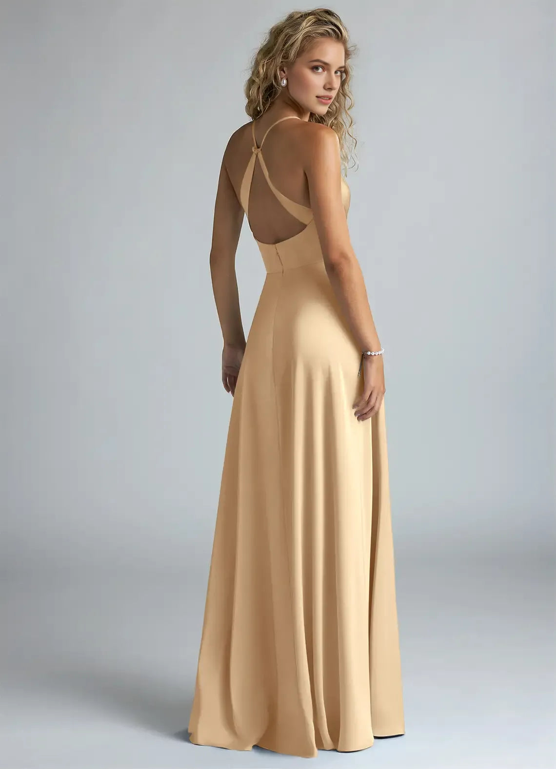 A-Line V-Neck Satin Sleeveless Floor-Length Wedding Dress - Chloe Dress