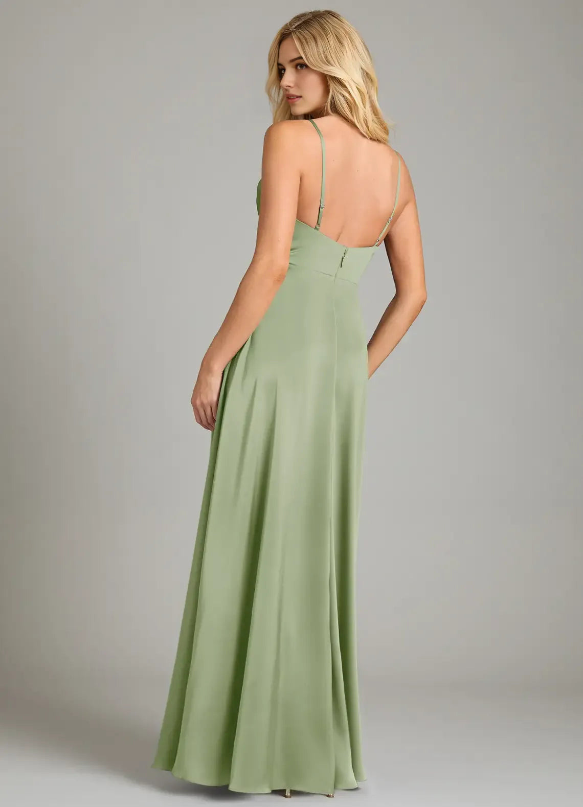 A-Line V-Neck Satin Open Back Floor-Length Wedding Dress - Chloe Dress