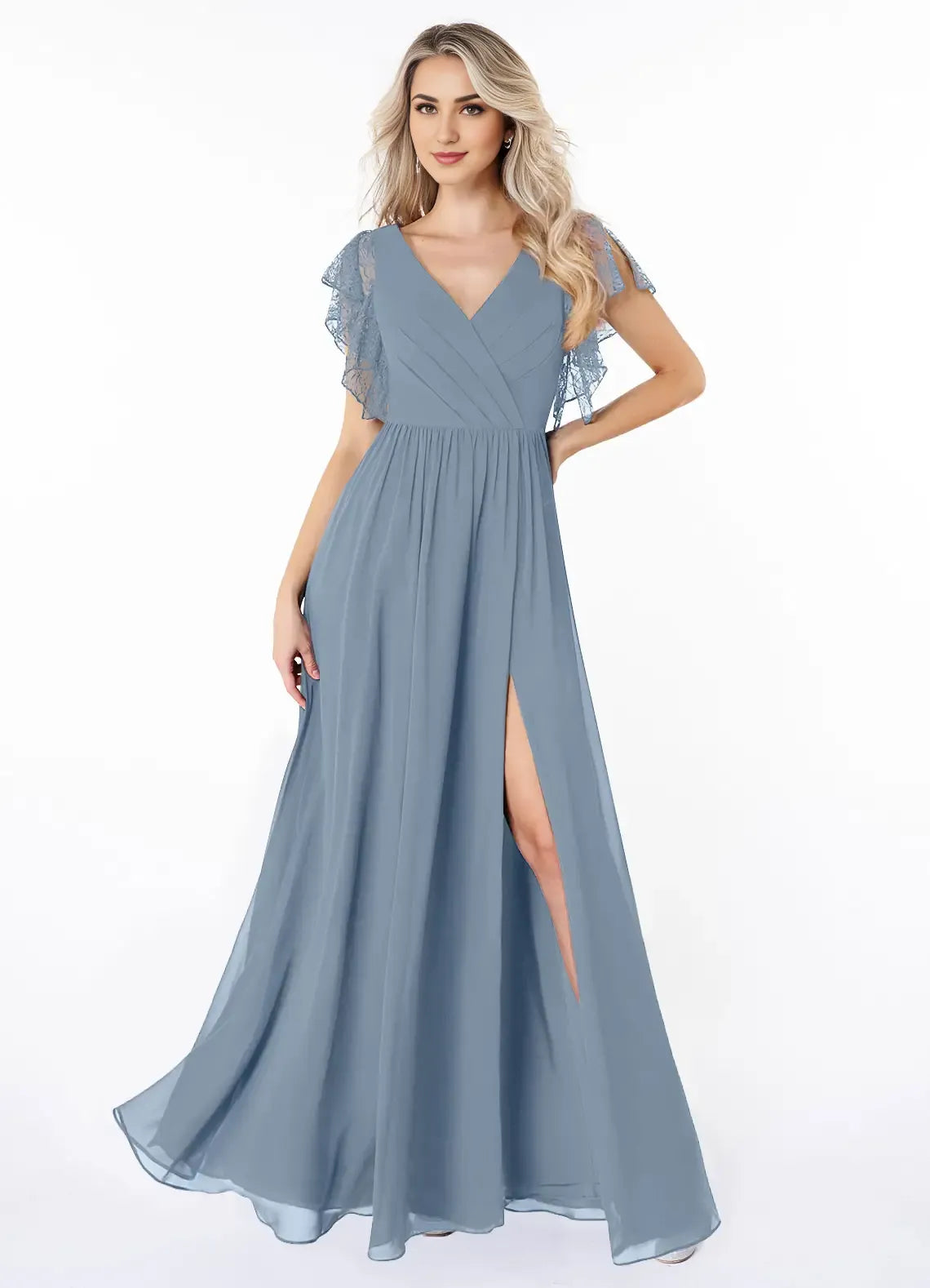 A-Line V-Neck Lace Floor-Length Wedding Dress - Chloe Dress