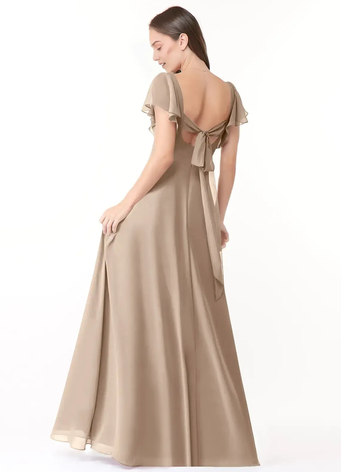 A-Line V-Neck Short Sleeve Ruffled Floor-Length Wedding Dress - Chloe Dress
