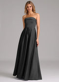 Ball Gown Strapless Satin Sleeveless Open Back Floor-Length Wedding Gown - Chloe Dress