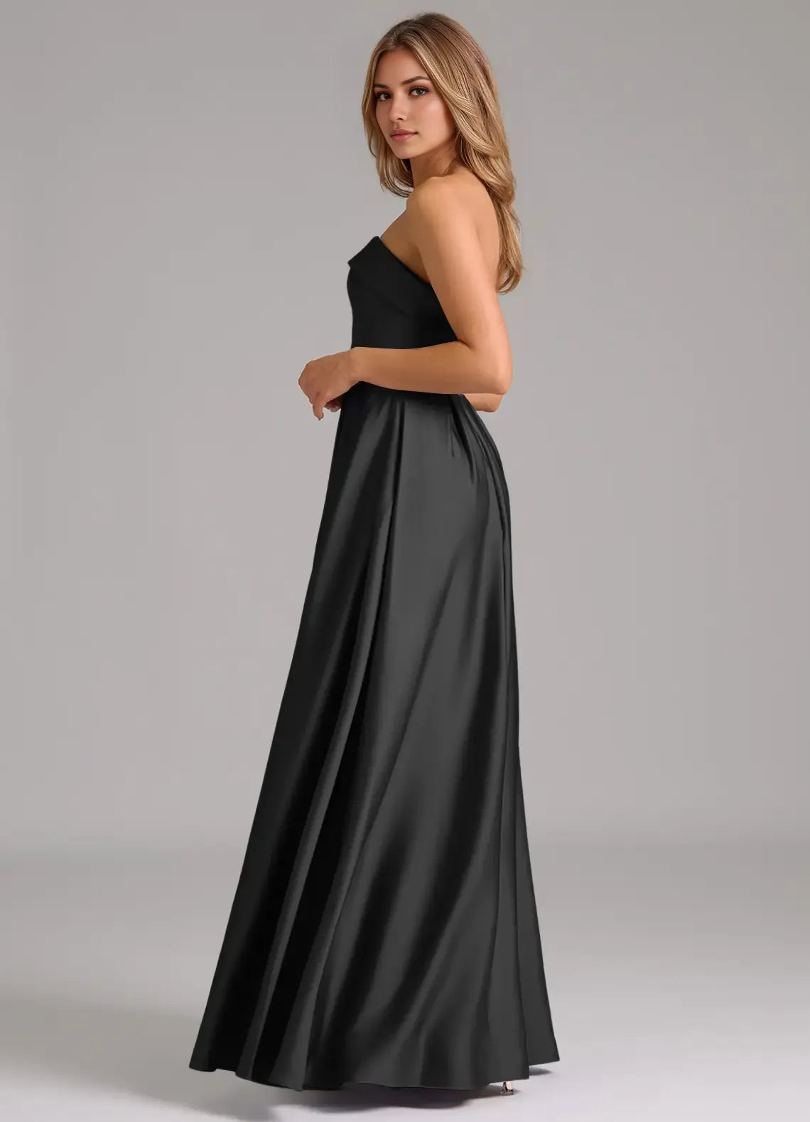 Ball Gown Strapless Satin Sleeveless Open Back Floor-Length Wedding Gown - Chloe Dress