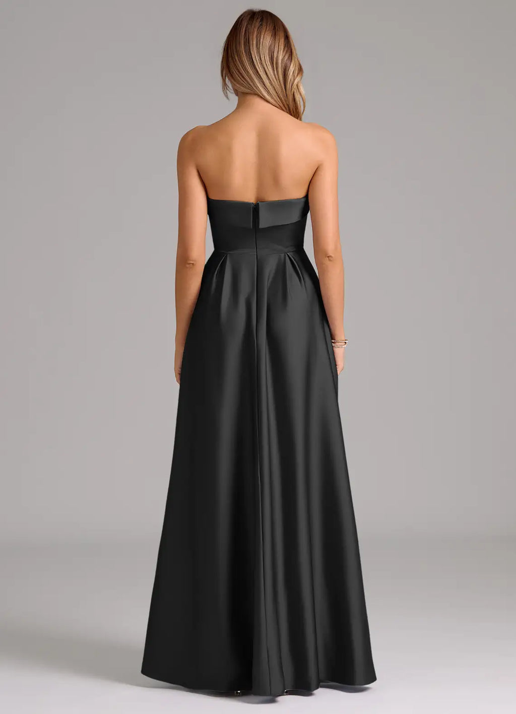 Ball Gown Strapless Satin Sleeveless Open Back Floor-Length Wedding Gown - Chloe Dress