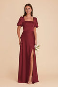 Square Neck Satin Puff Sleeve Zipper Back Floor-Length Wedding Dress - Chloe Dress