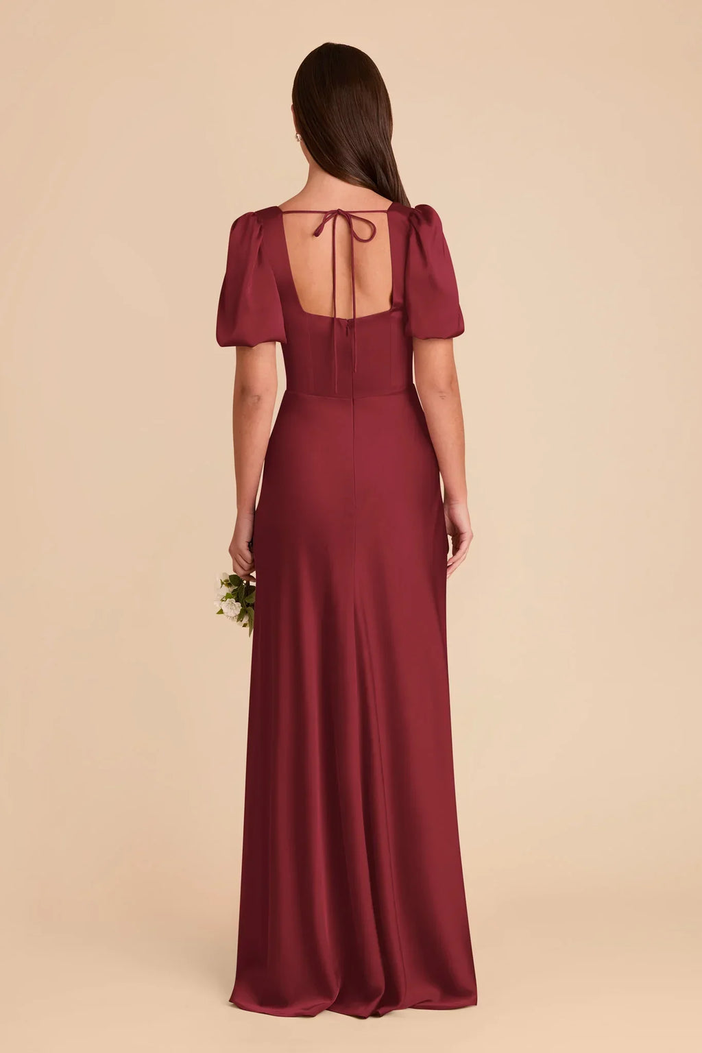 Square Neck Satin Puff Sleeve Zipper Back Floor-Length Wedding Dress - Chloe Dress