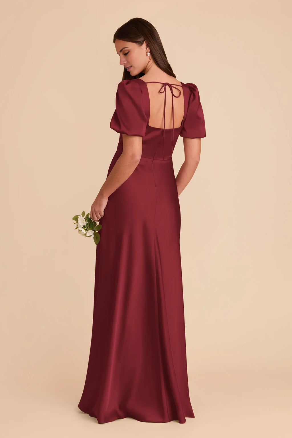 Square Neck Satin Puff Sleeve Zipper Back Floor-Length Wedding Dress - Chloe Dress