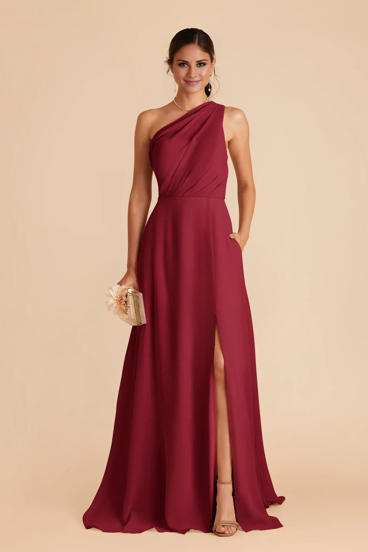 One-Shoulder Chiffon Sleeveless Floor-Length Wedding Dress - Chloe Dress