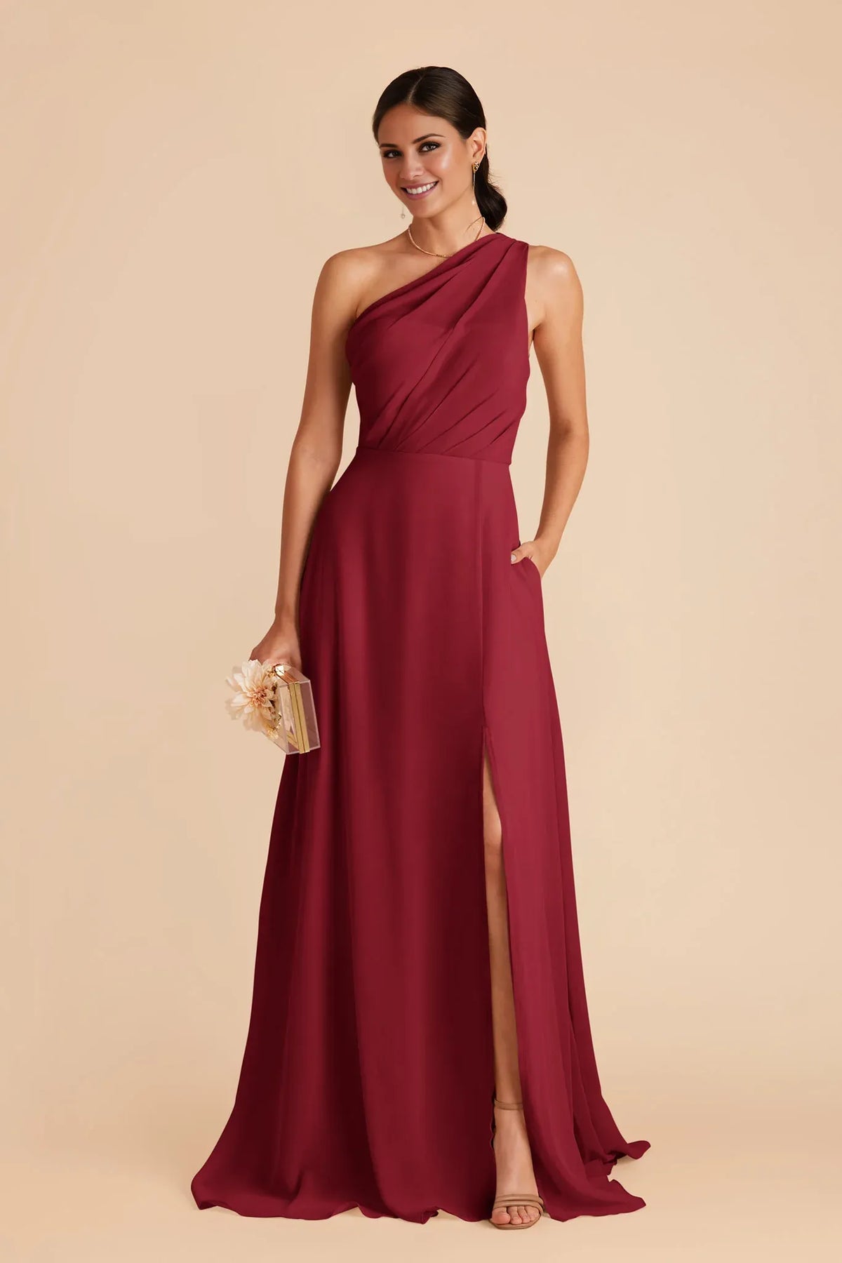 One-Shoulder Chiffon Sleeveless Floor-Length Wedding Dress - Chloe Dress