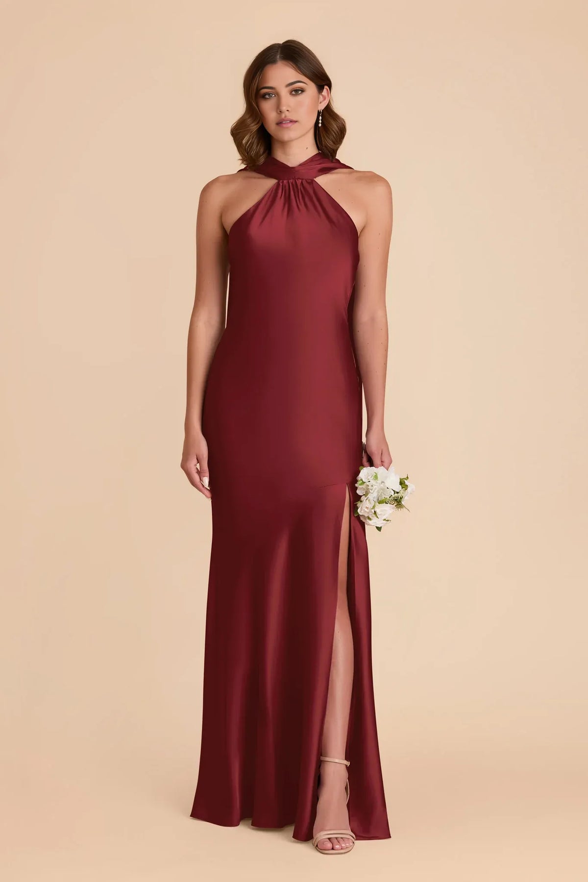 Halter Satin Sleeveless Open Back Floor-Length Wedding Dress - Chloe Dress