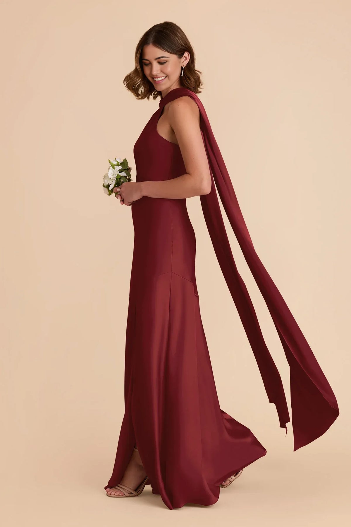 Halter Satin Sleeveless Open Back Floor-Length Wedding Dress - Chloe Dress