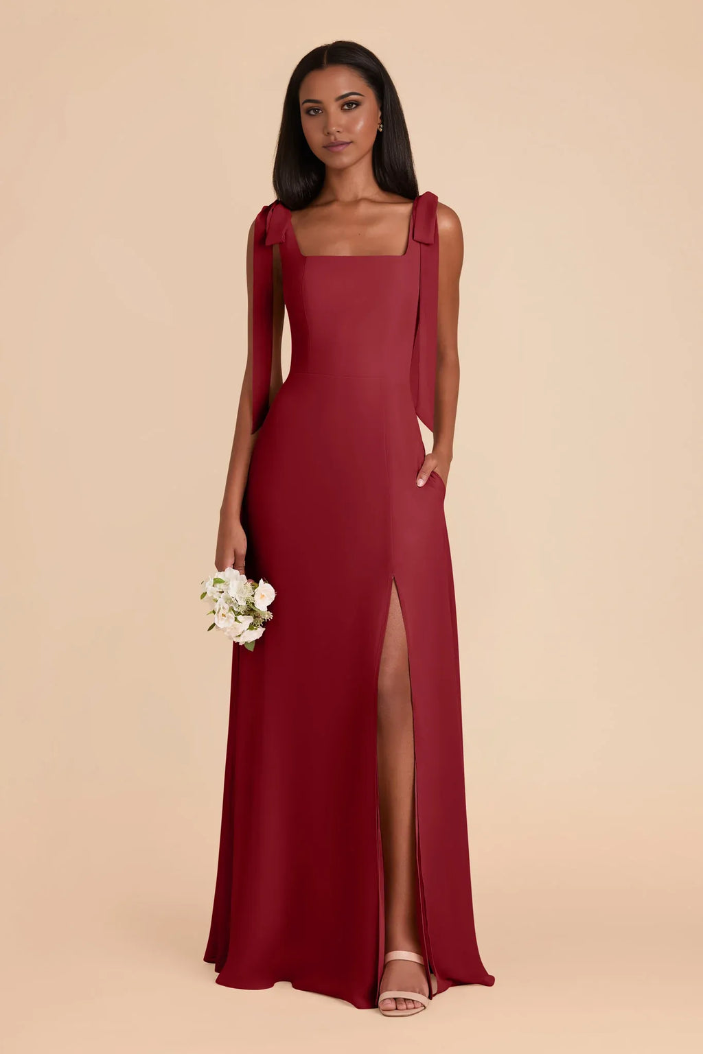 Square Neck Satin Open Back Floor-Length Wedding Dress - Chloe Dress
