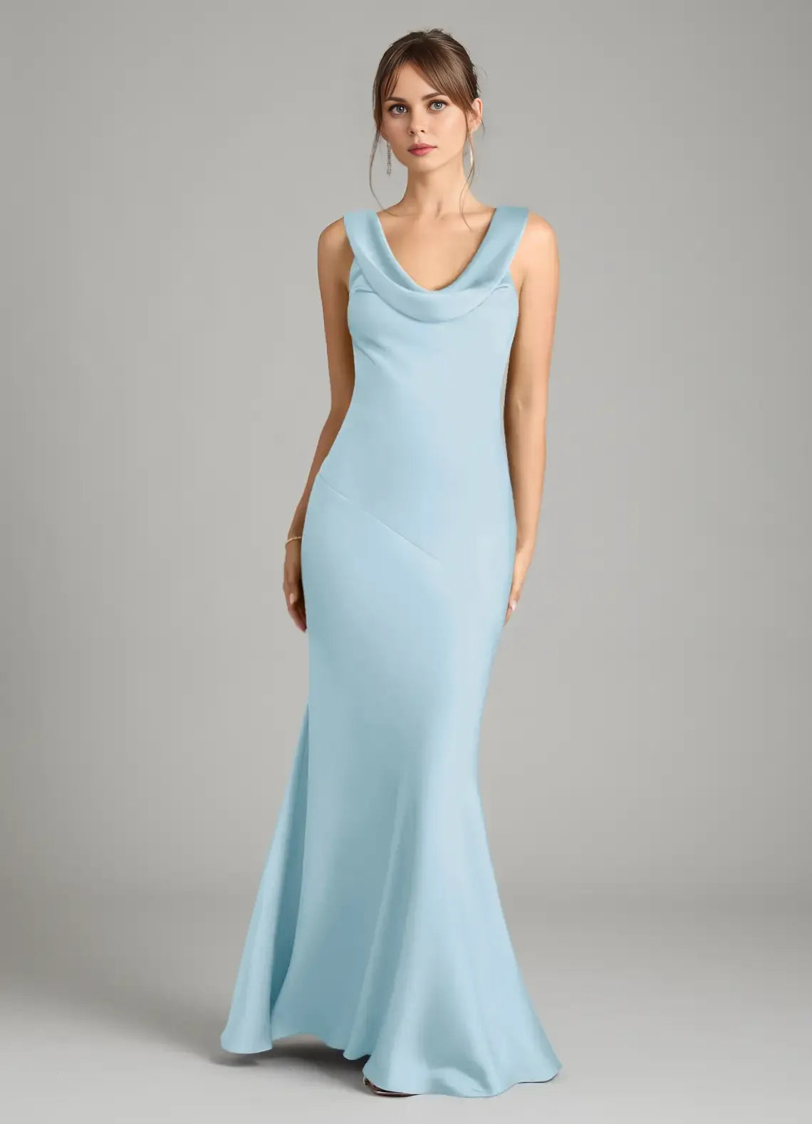 Mermaid Cowl Neck Satin Sleeveless Floor-Length Wedding Dress - Chloe Dress