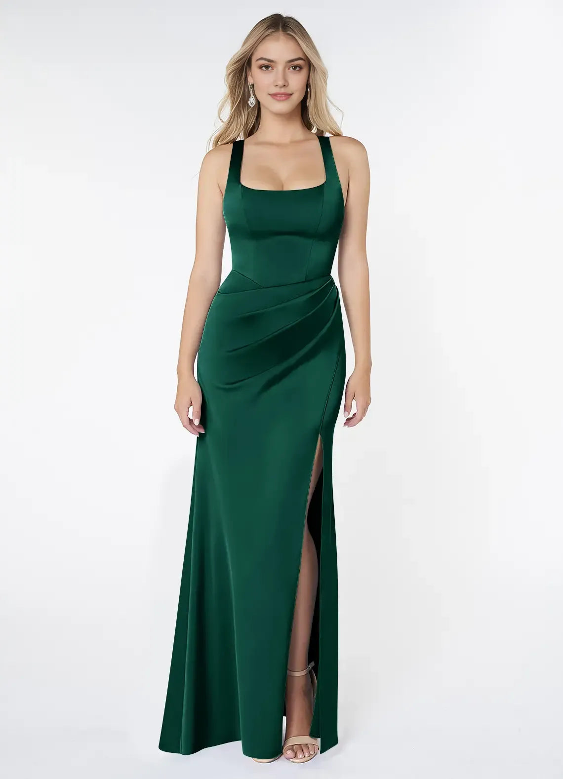 Mermaid Square Neck Satin Sleeveless Cutout Floor-Length Wedding Dress - Chloe Dress